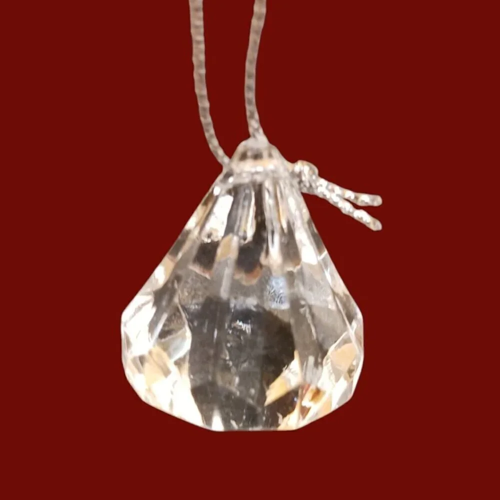 Crystal clear acrylic diamond ornaments with silver hanging cord set of 9